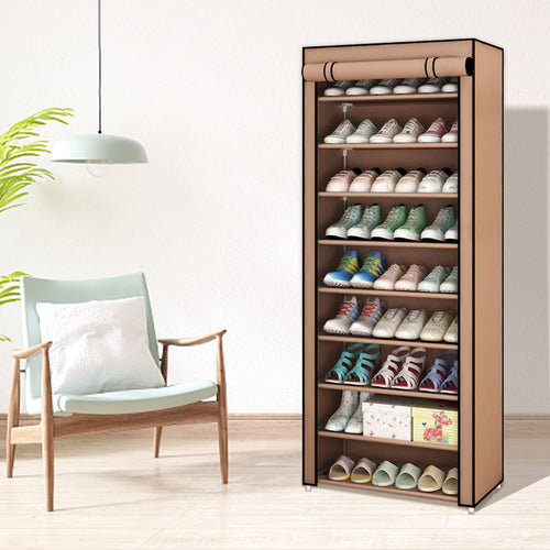 10-Tier Shoe Organizer, Non-Woven Fabric Design, Holds up to 27 Pairs, Stylish Storage Solution for Sneakers, Coffee Color