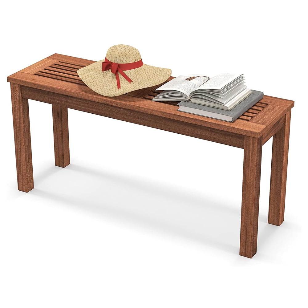 Outdoor Backless Bench, 2-Seater Rustic Wood Bench, Versatile Dining Bench with Breathable Slatted Seat for Dorm, Balcony, Entryway, Garden