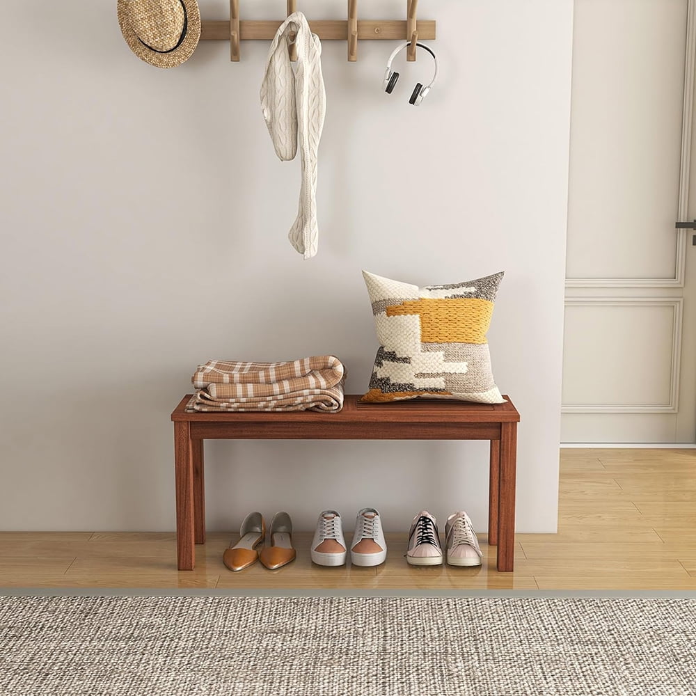 Outdoor Backless Bench, 2-Seater Rustic Wood Bench, Versatile Dining Bench with Breathable Slatted Seat for Dorm, Balcony, Entryway, Garden