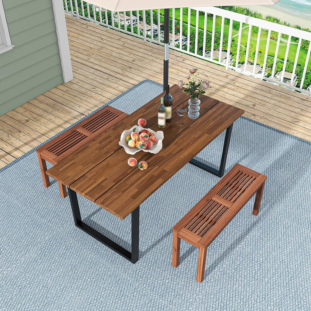 Outdoor Backless Bench, 2-Seater Rustic Wood Bench, Versatile Dining Bench with Breathable Slatted Seat for Dorm, Balcony, Entryway, Garden