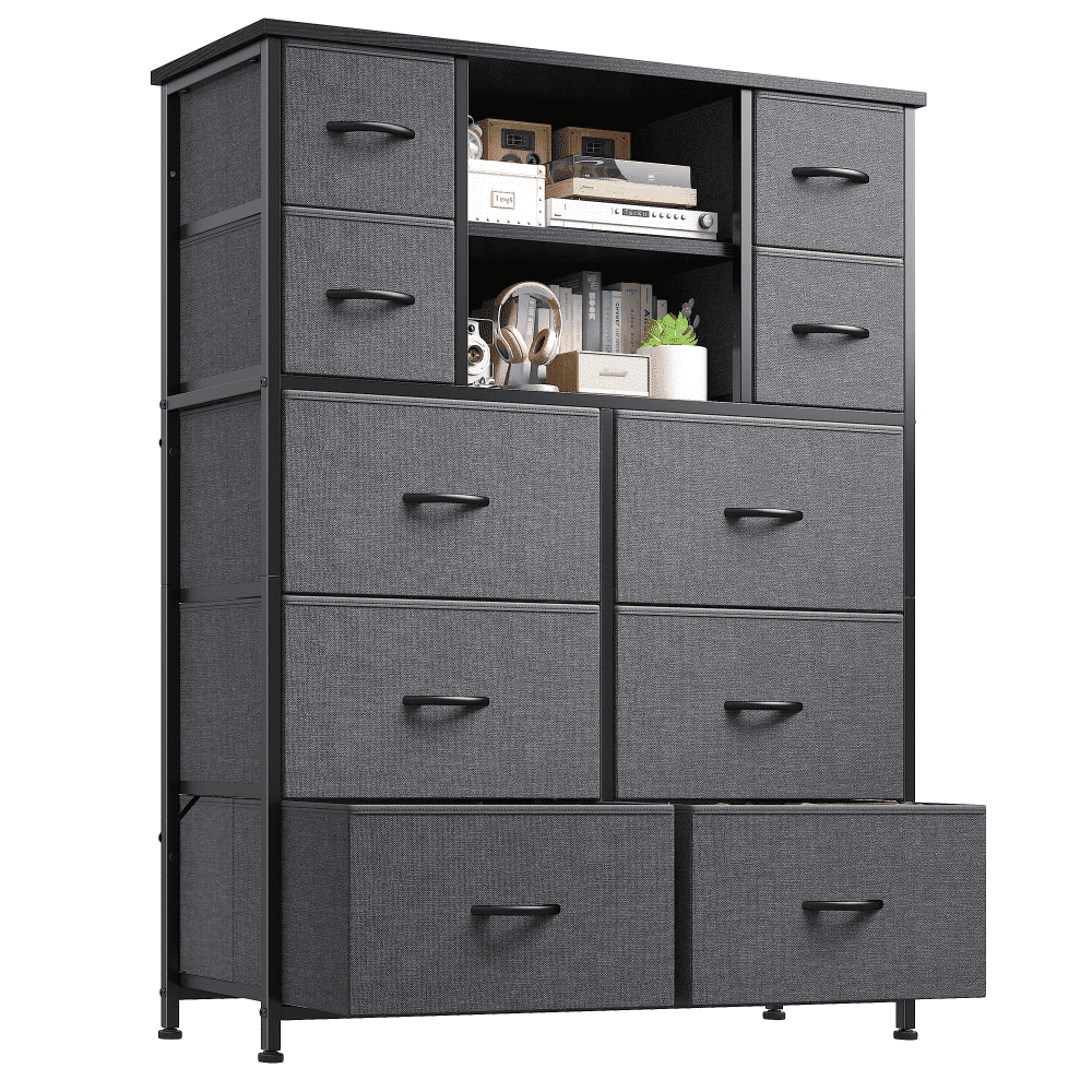 EnHomee Tall Dresser with Cabinet and Ten Drawers, Gray, 48"*38"