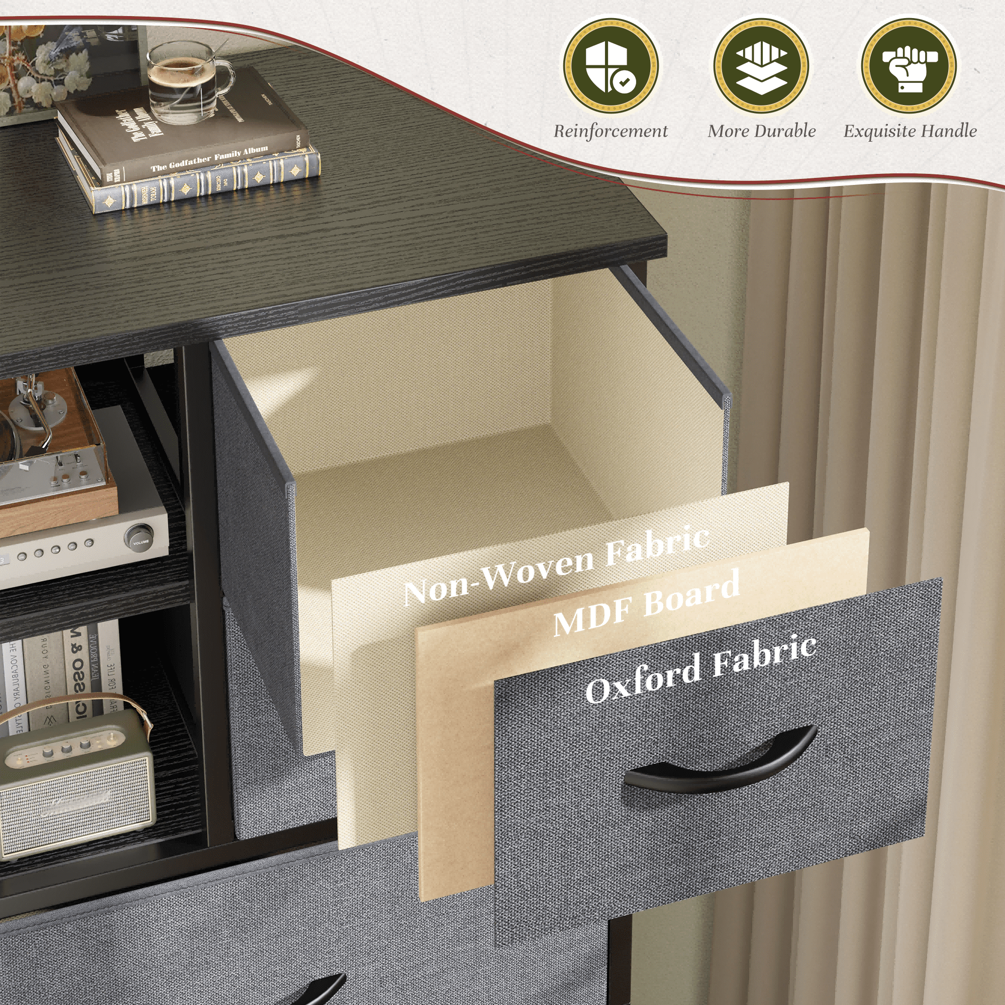 EnHomee Tall Dresser with Cabinet and Ten Drawers, Gray, 48"*38"