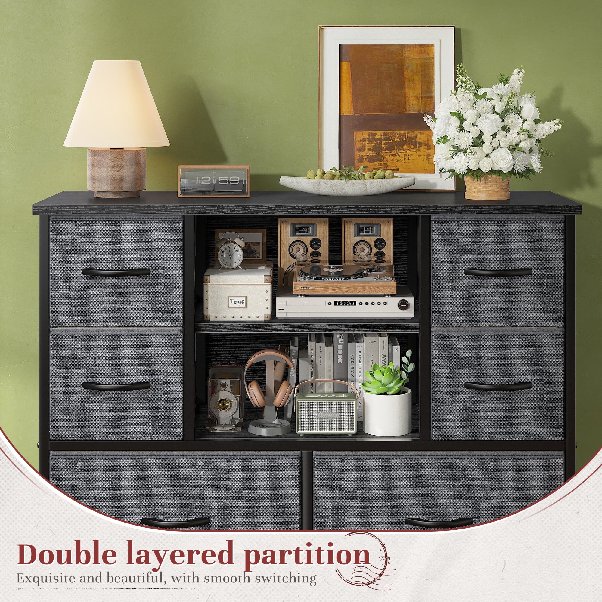 EnHomee Tall Dresser with Cabinet and Ten Drawers, Gray, 48"*38"