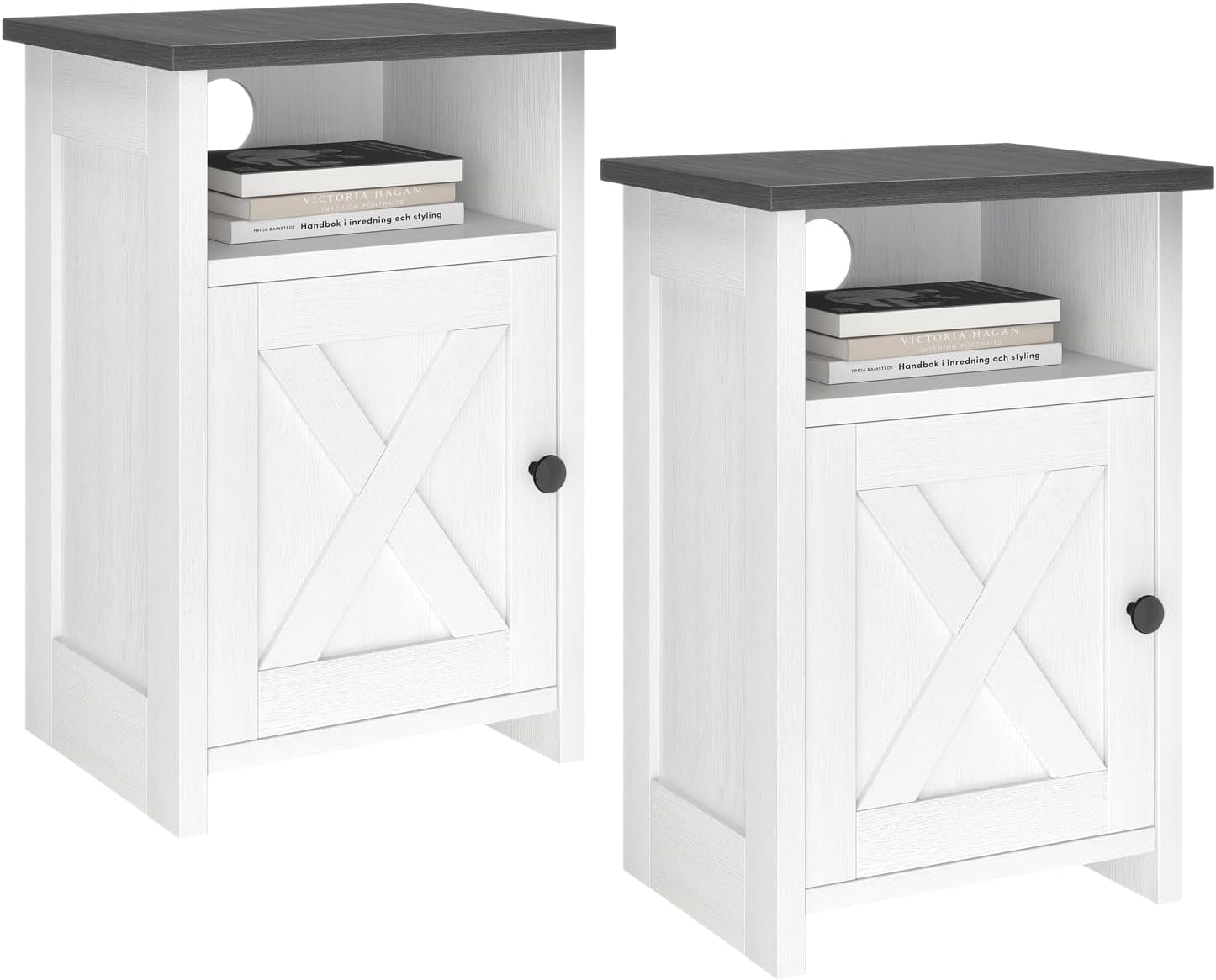 Set of 2 rustic-style side tables, suitable for living room, bedroom, entryway, or office; white.