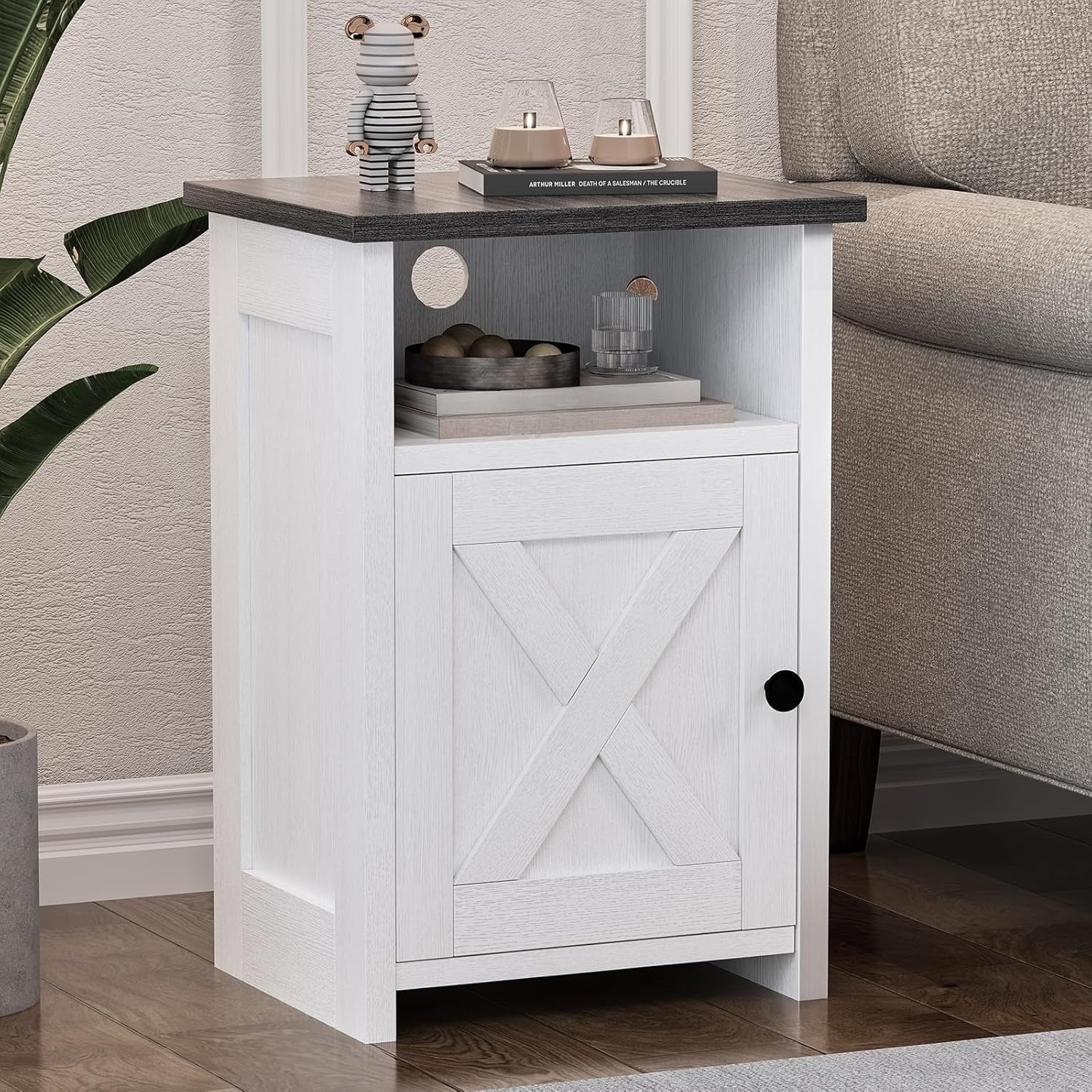 Set of 2 rustic-style side tables, suitable for living room, bedroom, entryway, or office; white.