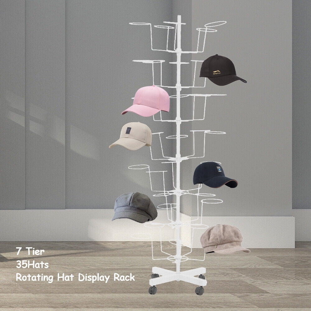 7 Tiers New Hat &amp; Cap Rotating Display Rack Stand Spinner Floor Holder Store