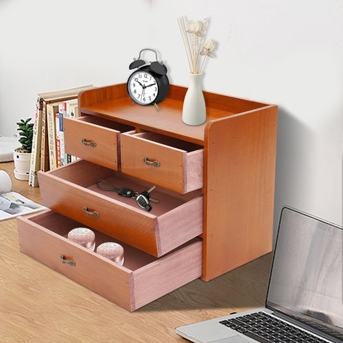 13.4*7.09*11 Retro Brown Desktop Organizer with Drawers Office Organization and Storage Box