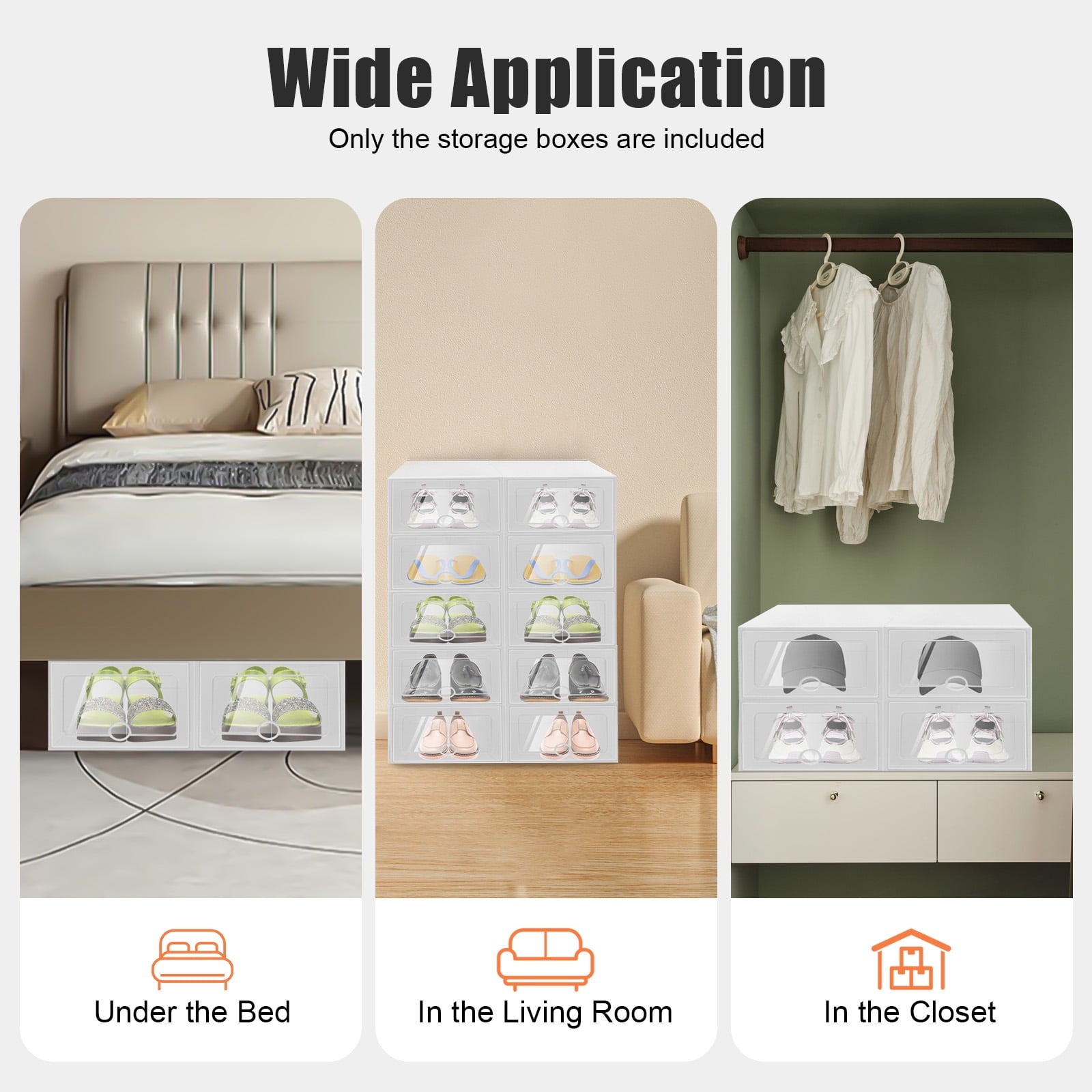 20-Pack Stackable Foldable Shoe Storage Boxes with Clear Front, Ventilated Plastic Shoe Organizer for Closet, Space-Saving Design – White