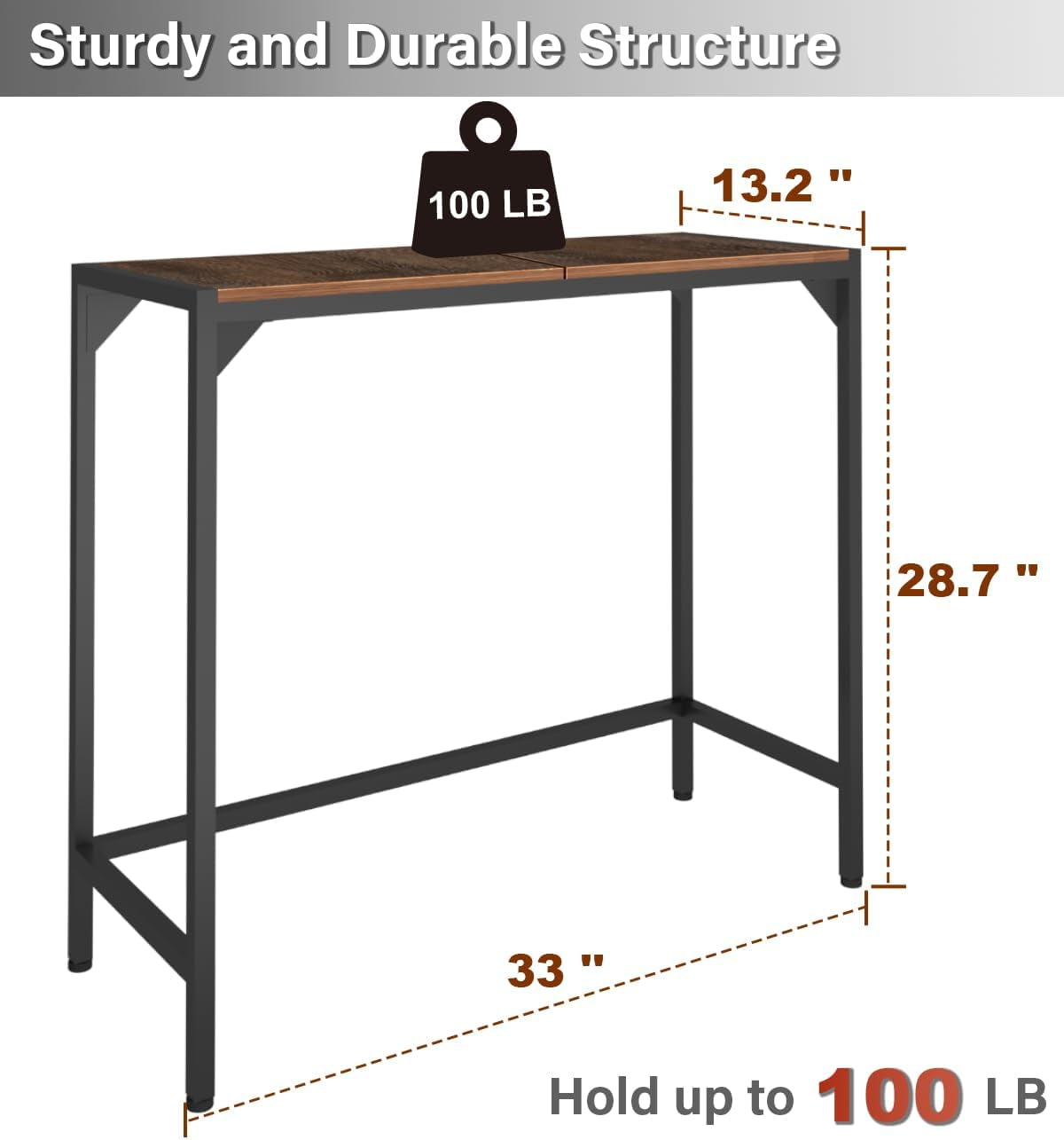 Industrial 33" Narrow Console Table, Sofa Table for Entryway, Living Room, Rustic Brown and Black