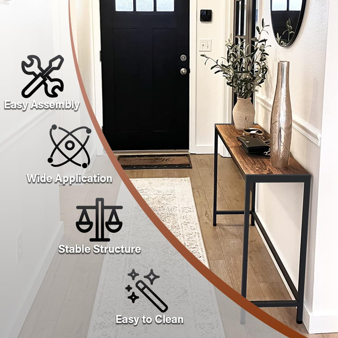 Industrial 33" Narrow Console Table, Sofa Table for Entryway, Living Room, Rustic Brown and Black