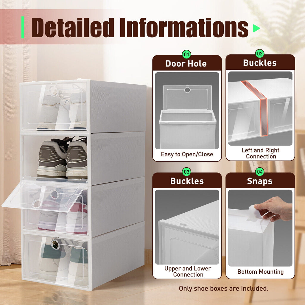 20 Pack Foldable Shoe Storage Boxes, Stackable Clear Plastic Shoe Organizer Space Saving Shoe Display Containers with Clear Lids